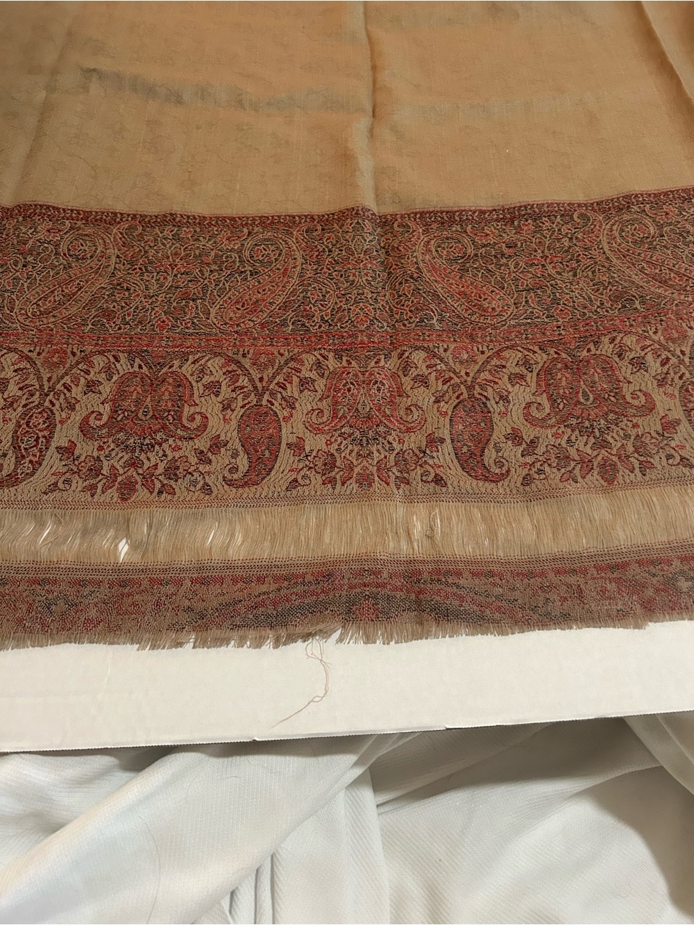 Vilntage 100% Pure Pashmina Shawl Wrap Scarf India Beige Rust Paisley Fringe 84” - Picture 5 of 7